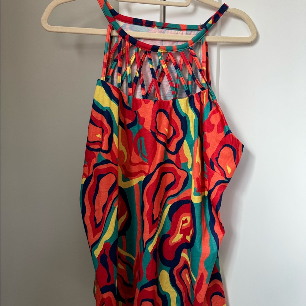 SHEIN Curve Multicolor Printed Halter Top